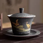 Ceramic Lid Bowl Teacup Single Stone Pottery Tea Set Kung Fu Hand-painted. Experience the art of tea with this beautiful — photo 3