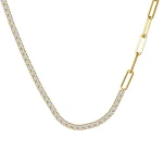 Colar de tênis em prata S925 com zircônio branco redondo, corrente clip, design de duas peças. Elegância e brilho para você. — foto 5