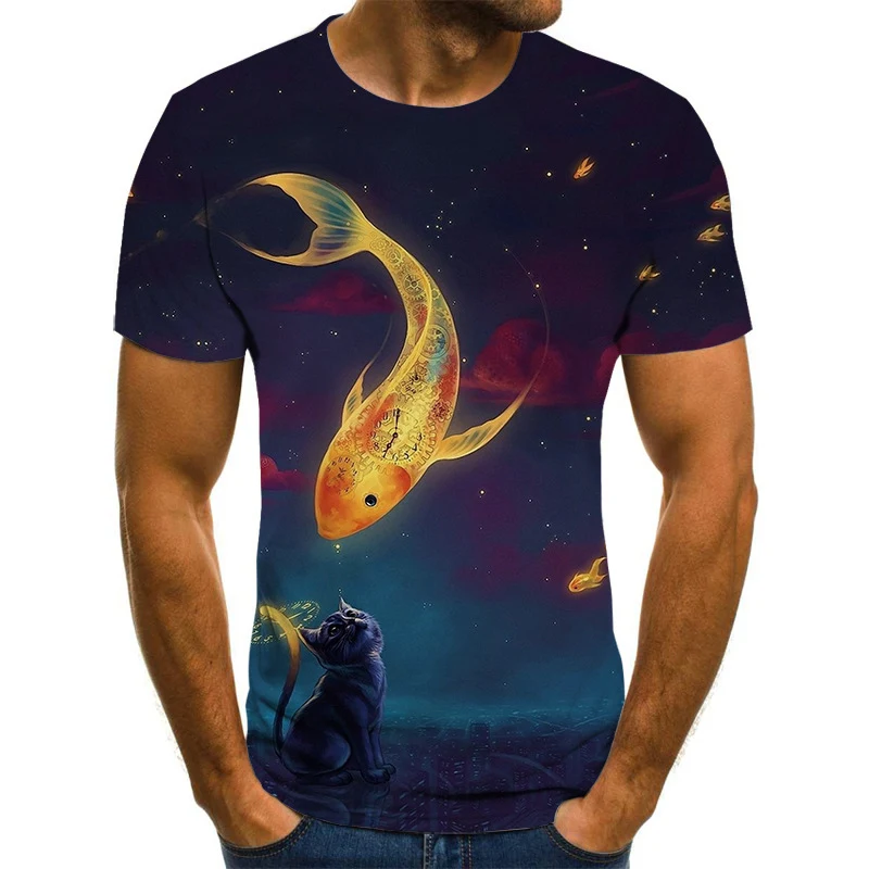 Title 7, Short-sleeved, Tight-fitting Cat 3D Printed Spo...