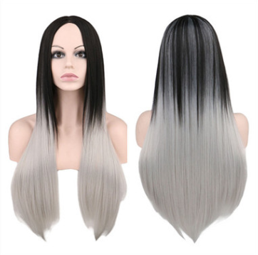 Peruca feminina 68cm lisa, cabelo preto e cinza degradê, sintética, fibra de alta temperatura, ideal para mudar o visual com praticidade e estilo — foto 3