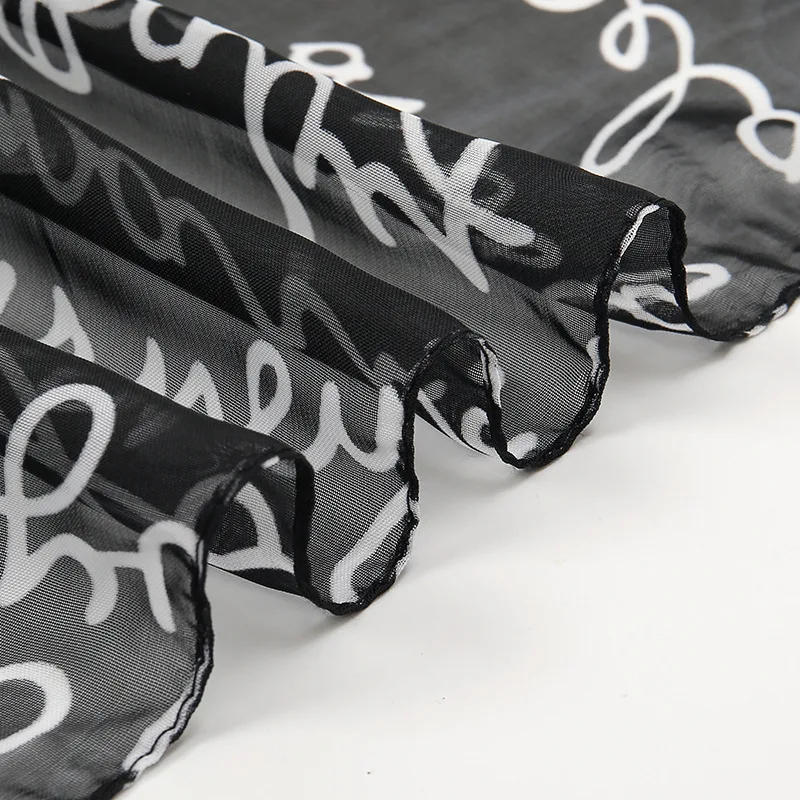 Title 5, Letter Printing Small Silk Scarf Womens Chiffon