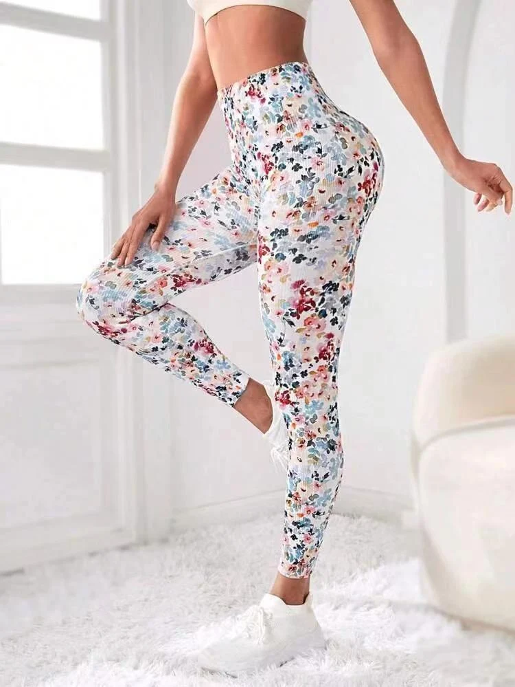 Calças de treino de cintura alta com estampa tie-dye sem costura, ideais para exercícios e yoga, proporcionando conforto e estilo. — foto 7
