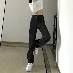 Pantalones Rectos Casuales de Corduroy de Cintura Alta para Mujer, Color Sólido, Ajuste Cómodo y Versátil, Perfectos para el Día a Día. — foto 6