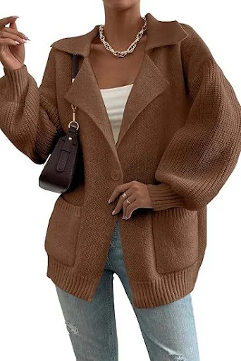 Title 7, Womens Lapel Sweater Coat V-neck Buttons