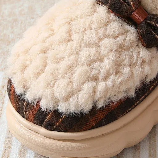 Title 6, Winter Plush Slippers With Bow Button Design, I...