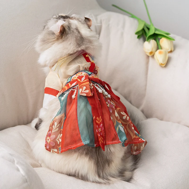 Kedi Etek Prenses Tarzı Evcil Hayvan Hanfu Tüy Dökülmesini Önleyici, sevimli ve şık, kedinizin tüylerini kontrol altında tutan prenses tarzı bir kıyafet. — Fotoğraf 1