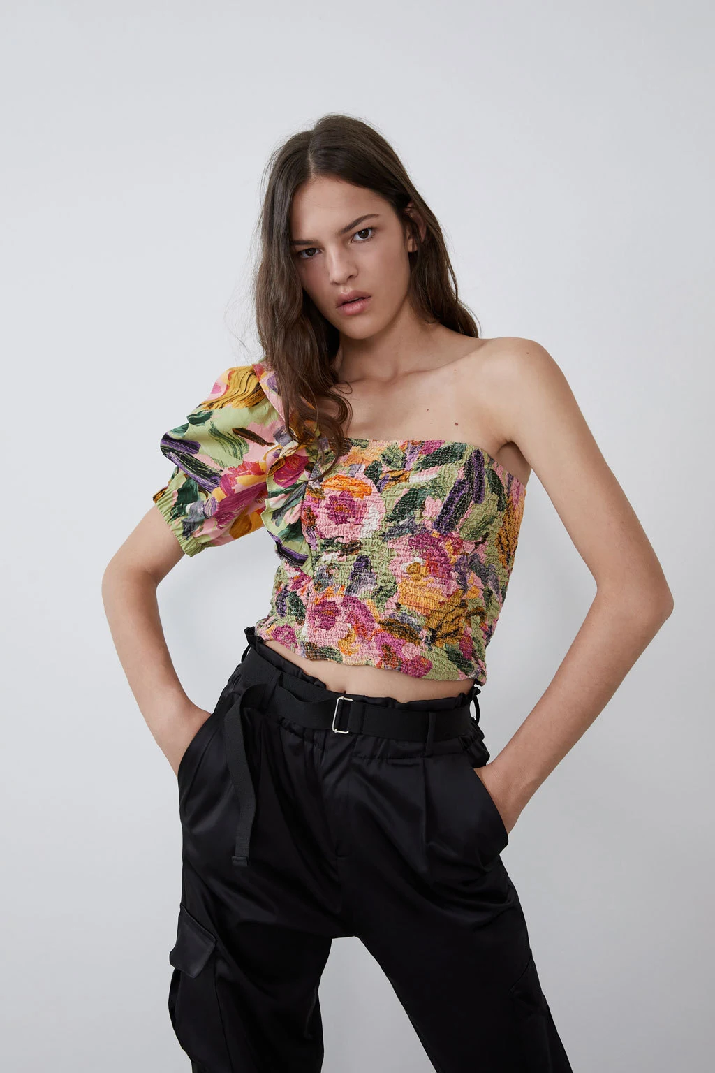 Title 2, Asymmetrical Print Top Slanted Shoulde Slim Sho...