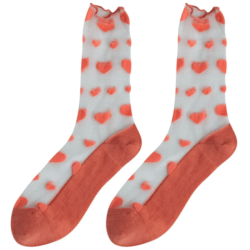 Dames Love sokken, transparant, Koreaanse glazen zijde, middenkuit, trendy kristal sokken. Perfect voor een stijlvolle en modieuze uitstraling. — foto 8