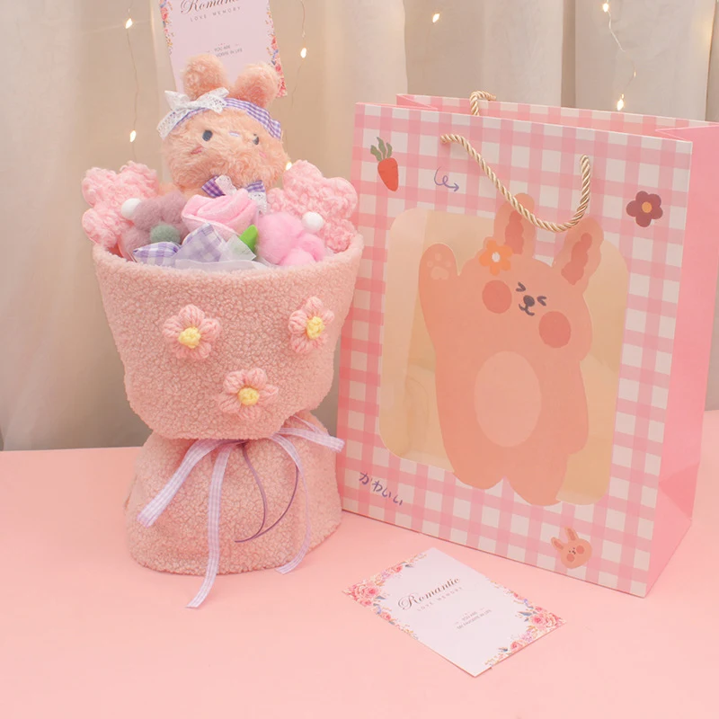 Presente de aniversário Boneca de desenho animado Buquê de pelúcia Coelhinho fofo Flor Presente de formatura Cartão Dia dos Namorados — foto 17