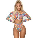 Traje de baño bikini sexy Amazon AliExpress con cremallera dividida, manga larga multicolor. Perfecto para lucir sensualidad en la playa o piscina. — foto 6