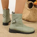 Botas femininas com estampa floral Botas de cowboy retrô com fivela e salto grosso Zíper lateral Outono e inverno Bico redondo — foto 7