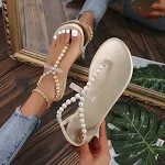 Damen Pearl-Sandalen, flache Flip-Flops für den Sommer, mit Perlen und römischem Design, ideal für Strand und Freizeit. — foto 6