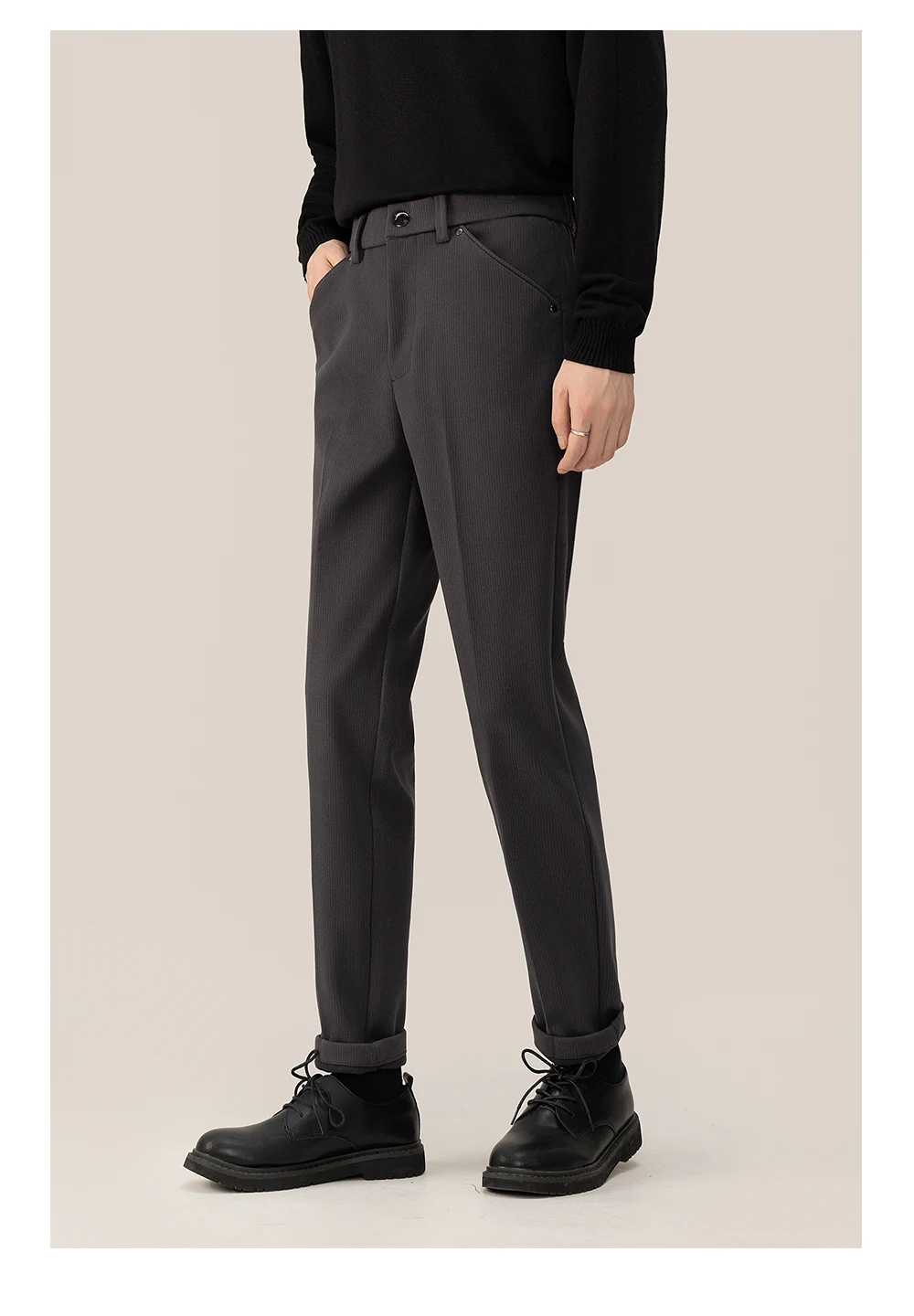 Title 5, Winter Commuting Hanging Woolen Trousers Warm a...