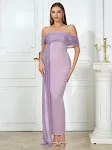 Women's Off-shoulder Pleated Long Purple Dress with Hip Bag Style, combining elegance and comfort for special occasions — photo 4