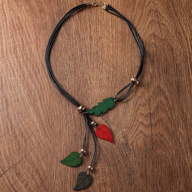 Colar pingente de folha de madeira estilo étnico Ornamento popular vintage feminino — foto 8