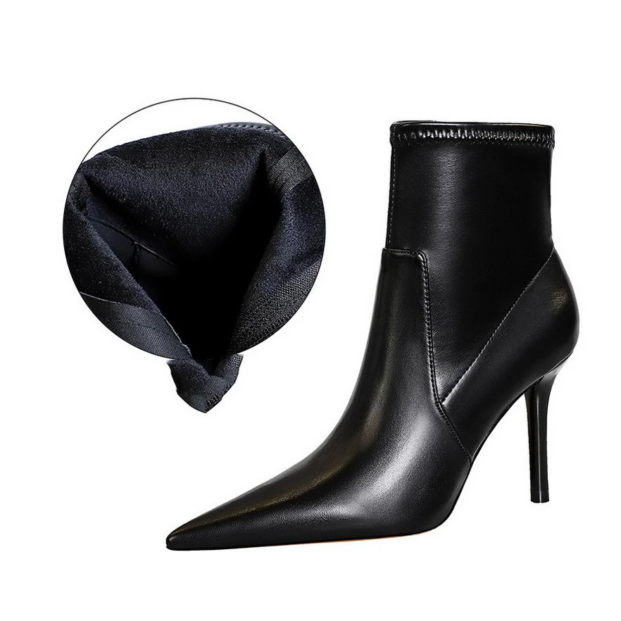 Slim Super High Heel Pointed Side Zipper Winter Short Tube Boots offer a stylish and comfortable way to stay warm during — photo 1
