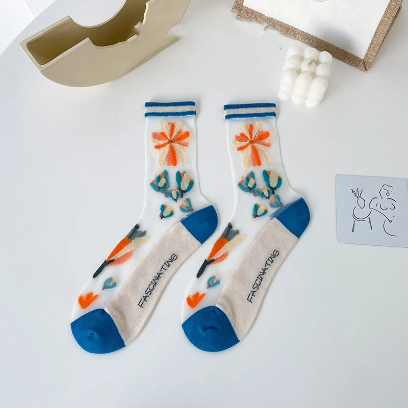 Small Flower Socks for Ladies, Breathable Glass Silk & Cotton. Comfortable and lightweight socks perfect for everyday we — photo 4