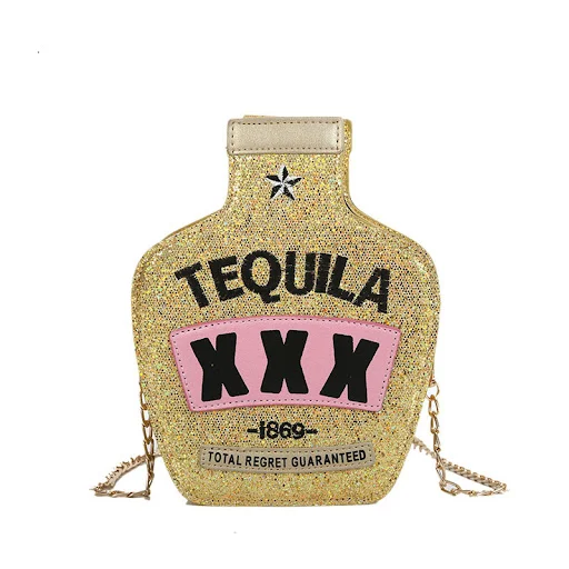 Title 5, Laser Sequined Wine Bottle Shoulder Bag Creative