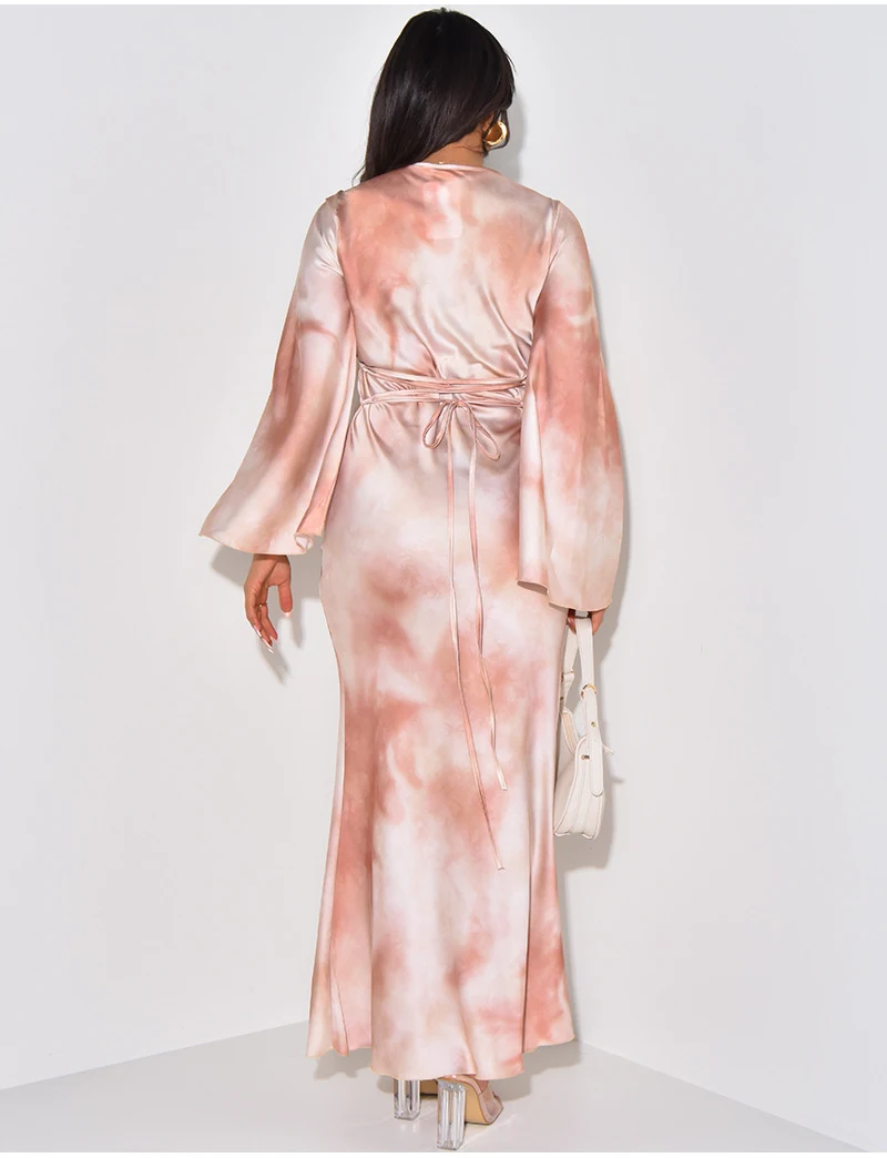 European And American Loose Printed Casual Long Satin Satin Dress — photo 19