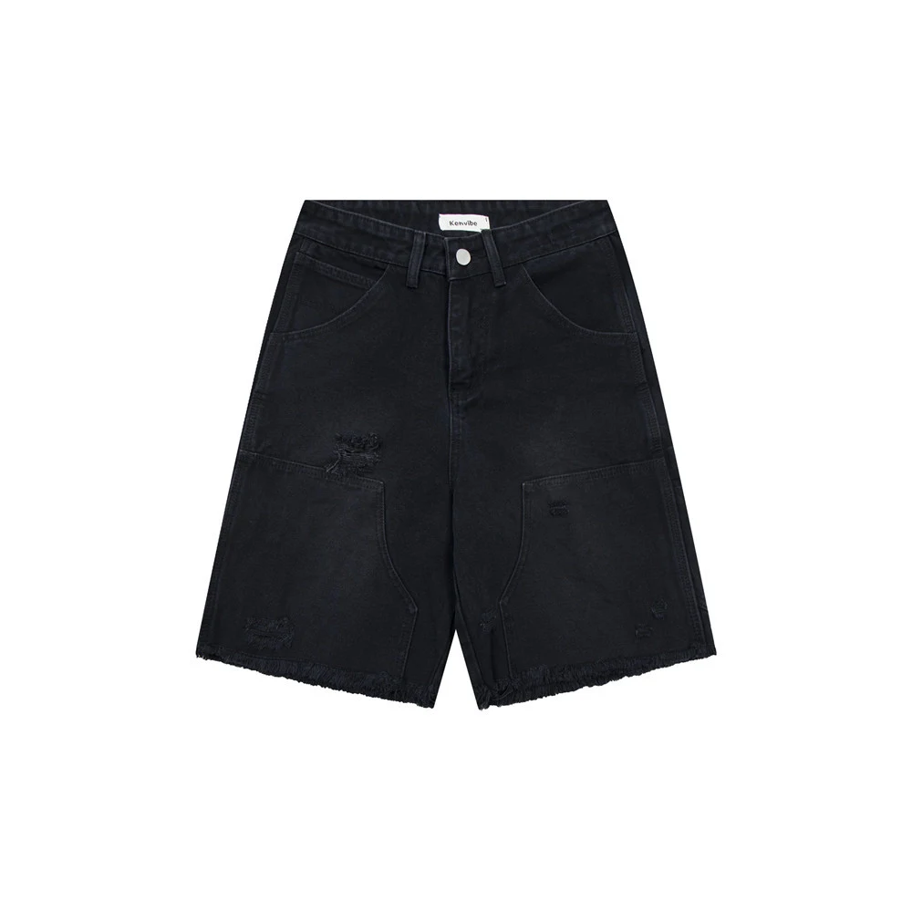 Title 13, Heren denim shorts met wassing en gaten. Zomers...