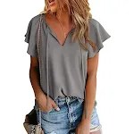 Camisa de chiffon casual com decote em V de cor pura, mangas curtas soltas e simples — foto 4