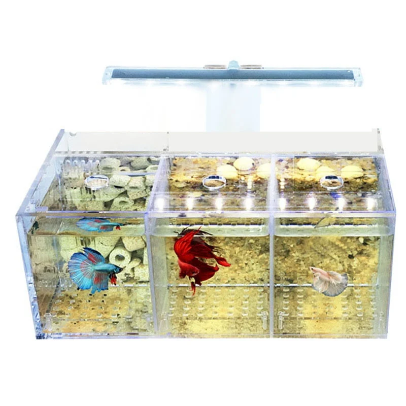 Title 3, Aquarium LED Acrylic Betta Fish Tank Set Mini D...