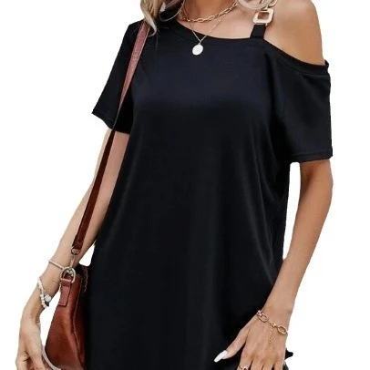 Women's Asymmetric Collar Split Short Sleeve Dress — photo 6