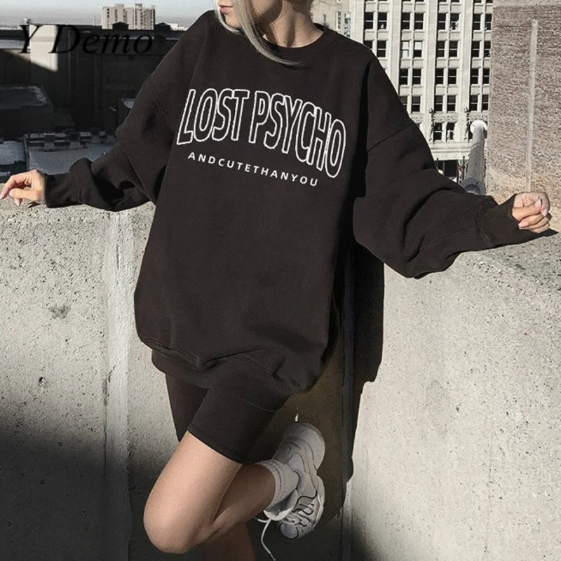 Suéter longo estampado com letras esportivas casuais de manga comprida — foto 3