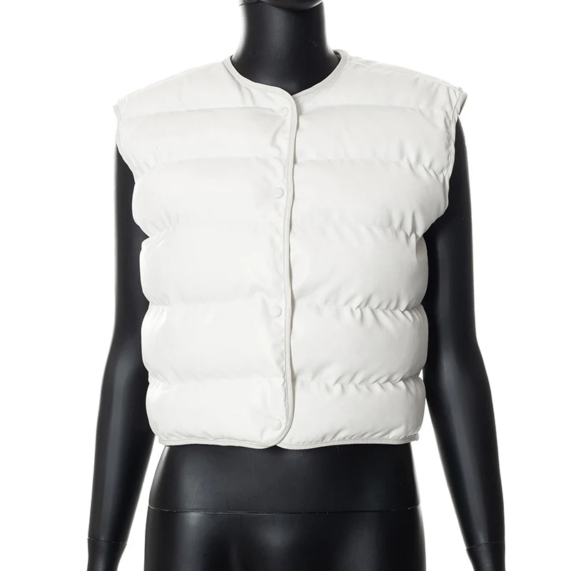 Title 6, Slim Sleeveless Button Down Round Neck Cotton V...