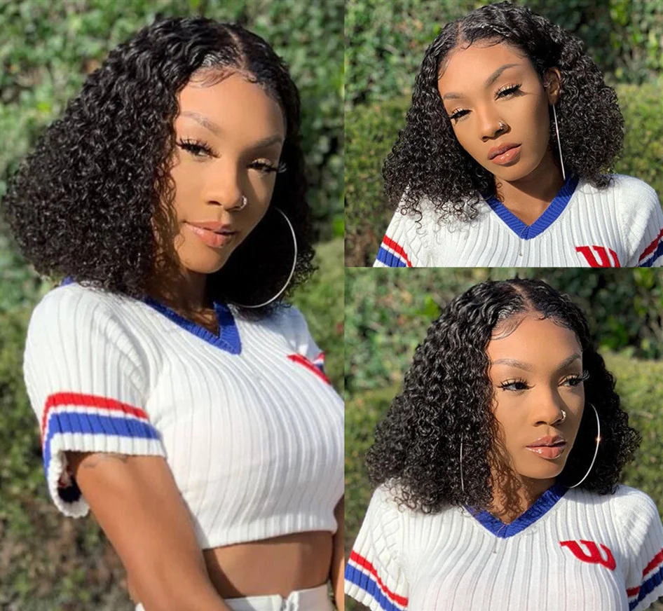 Peruca Lace Front de cabelo humano curto cacheado kinky bob. Cabelo natural, fácil de usar e estilizar, visual moderno e prático para o dia a dia. — foto 5