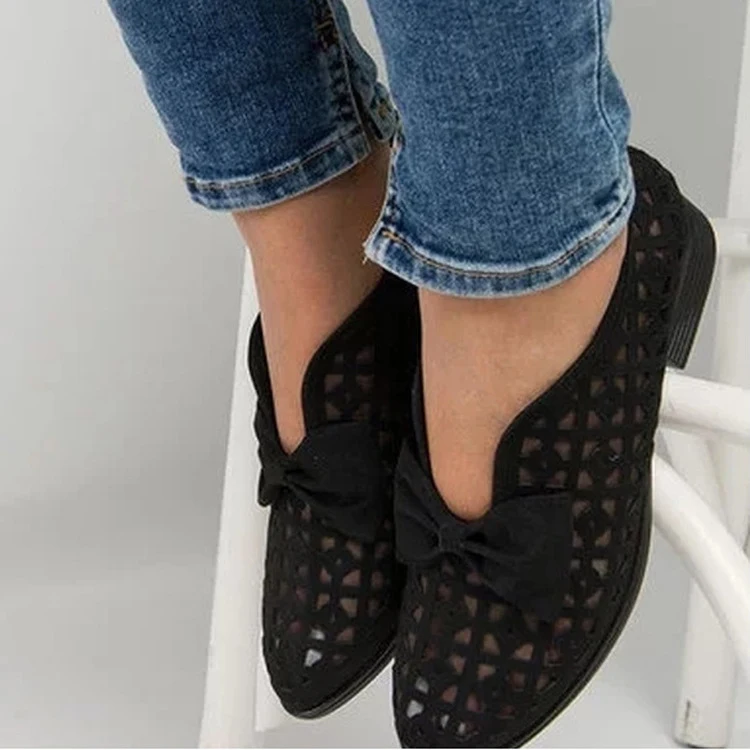 Women's Flats Shoes Loafers Low Heels Bowtie Pointed Toe Leather. Comfortable and stylish footwear for everyday wear or — photo 1