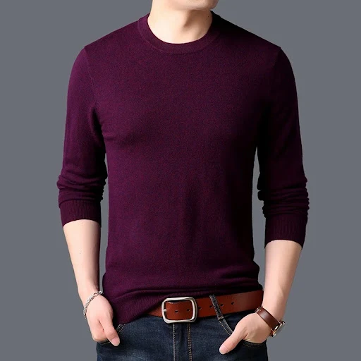 Title 4, Mens round neck solid color long-sleeved wool ...