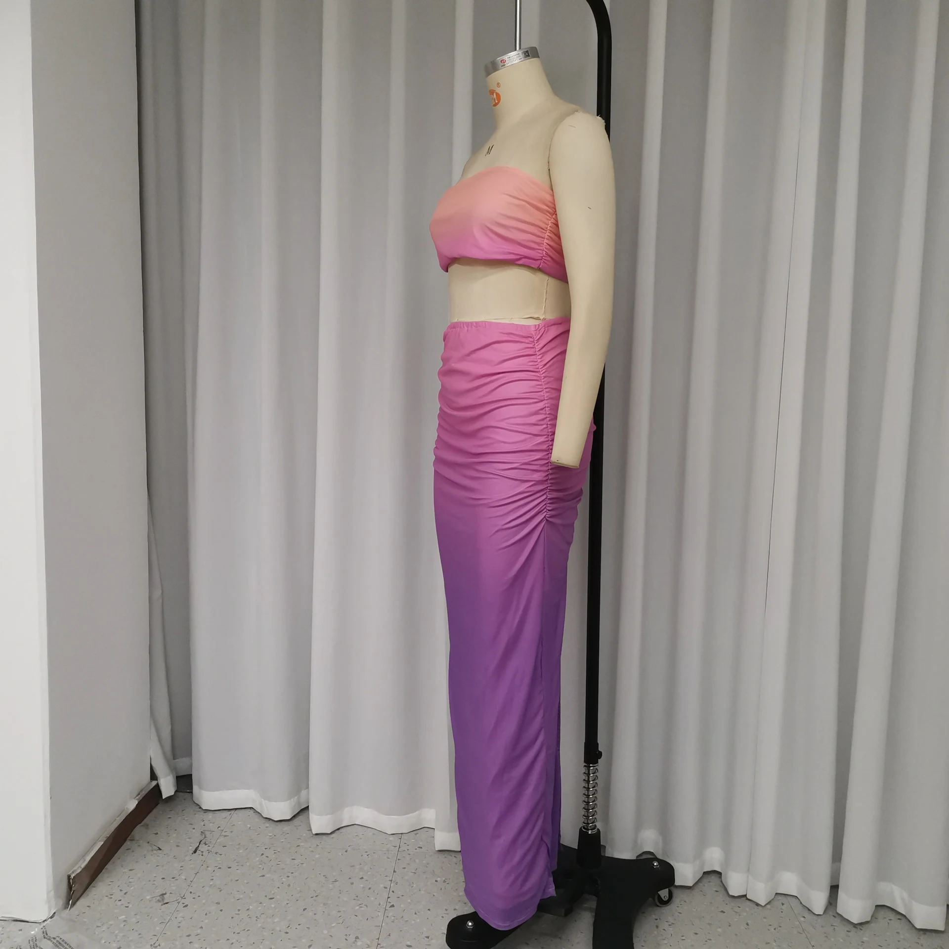Title 5, Mode casual gradiëntprint strapless jurk, tweed...