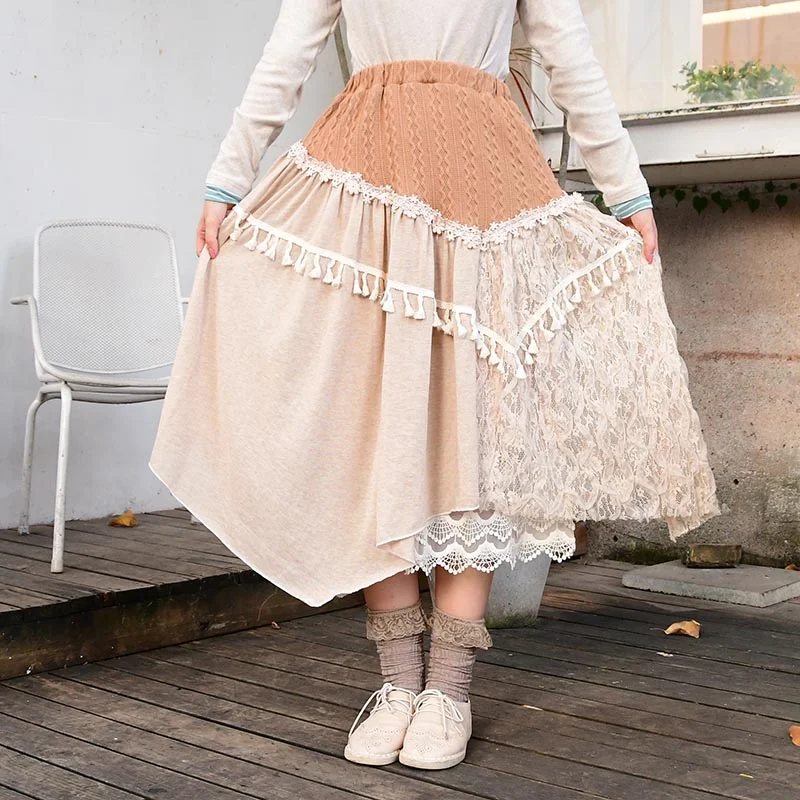 Title 1, Girly Sweet Lace Stitching Irregular Bust Skirt...