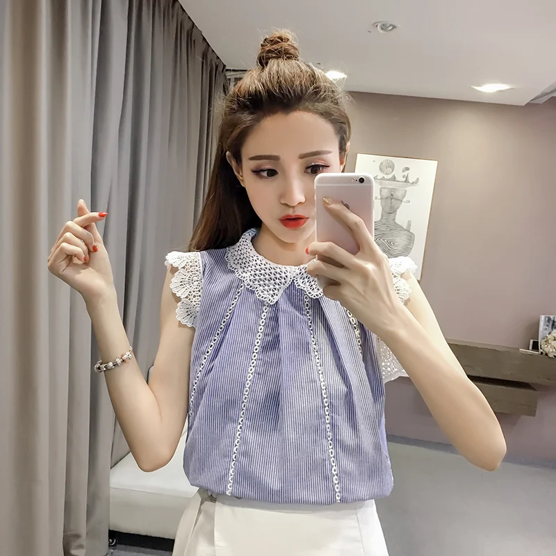 Title 6, Stitching Striped Chiffon Shirt Slim Slimming T...