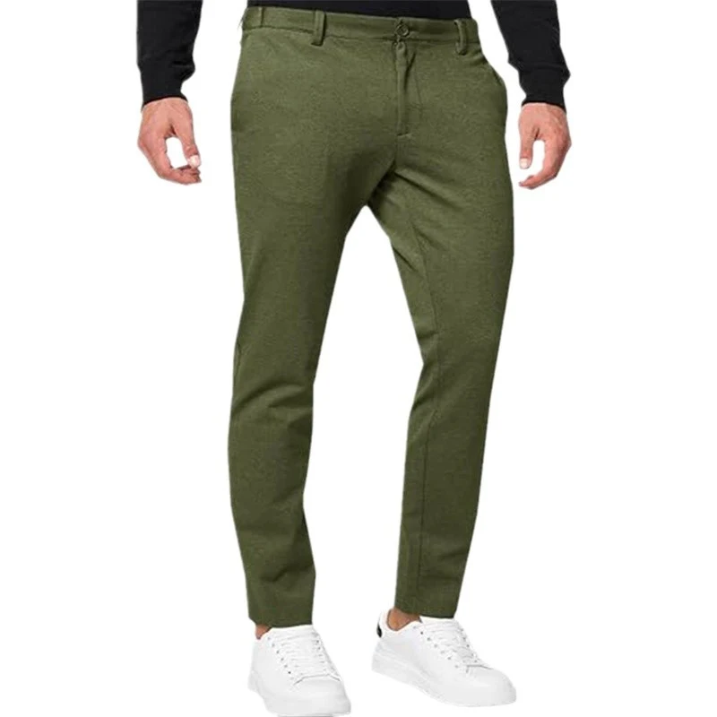 Pantaloni Chino Uomo Slim-fit Tinta Unita Stretch Pieghe Tapered Casual. Comfort e stile senza compromessi. Perfetti per ogni occasione. — foto 10