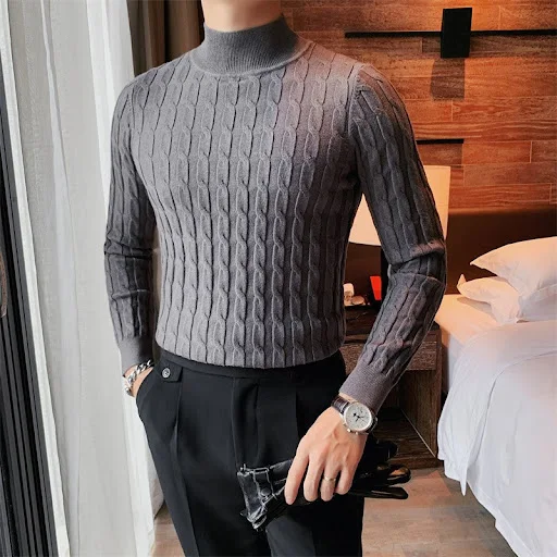 Title 6, Herren Mock Neck Pullover Britischer Slim Fit T...