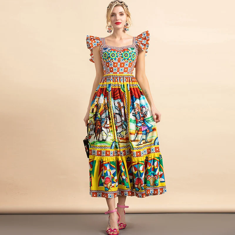 Vestido de algodão com estampa de guerreiro de manga voal, leve e estiloso para o verão. Conforto e moda em uma só peça. Compre já! — foto 1