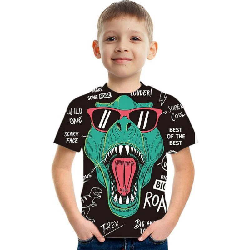 Title 2, Çocuk Tişörtü 3D Baskılı Dinozor Kısa Kollu, ra...