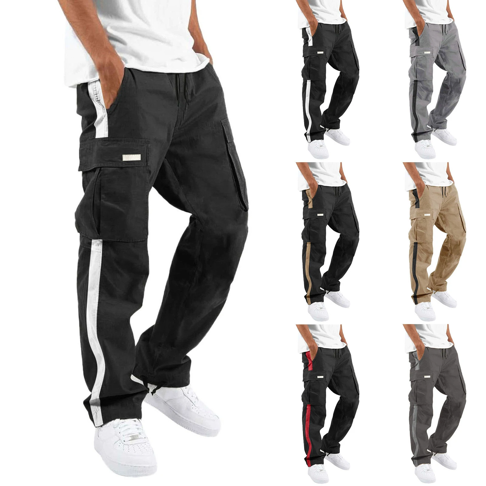 Title 3, Mens Fashion Casual Drawstring Pocket Color Bl...