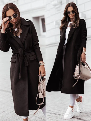 Title 6, Cappotto lungo semplice in lana con scollo a V ...
