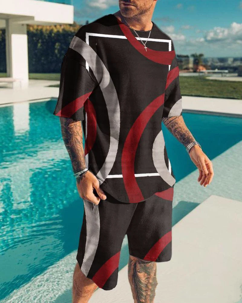 Title 3, Mens T-Shirt Set with 3D Stripes Digital Print...