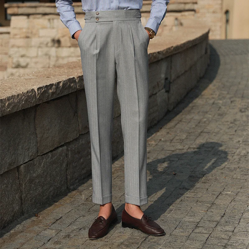Title 3, Heren business broek met streep, hoge taille en...