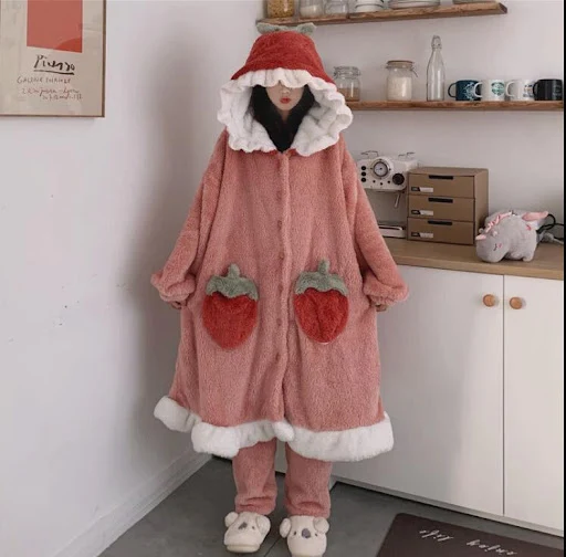 Title 5, Womens Flannel Warm Loose Pajamas Suit