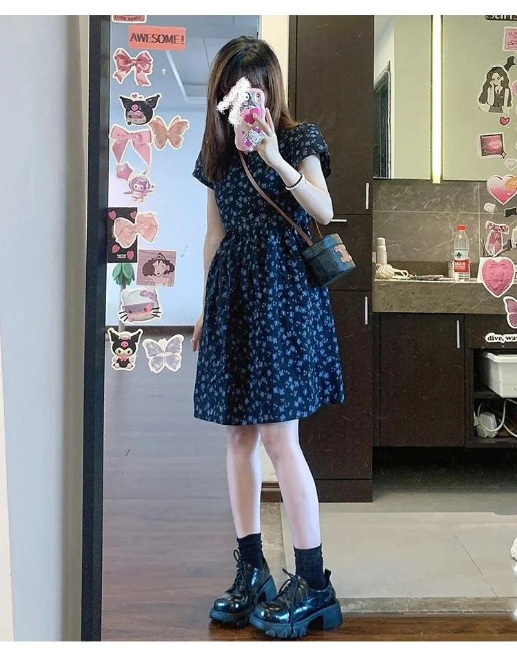 Title 4, French Style Puff Sleeve Floral Dress Women