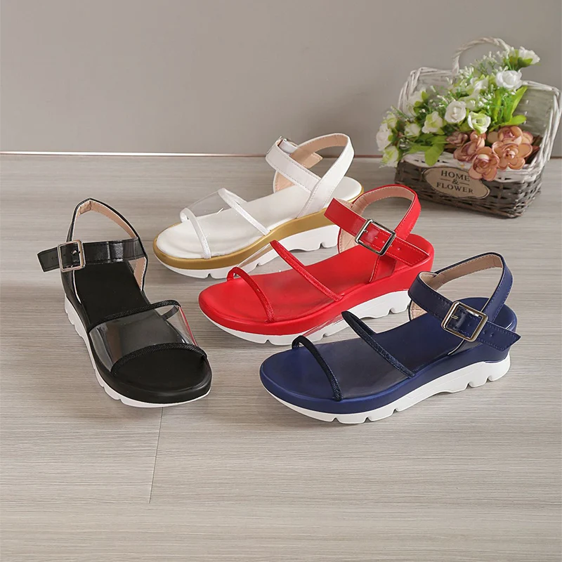 Title 2, Womens Summer Sandals with Buckle and PVC Tran...