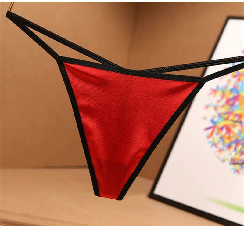 Calcinhas sexy de fio dental para mulheres, cetim elástico, agradável à pele, sem costura, com forro de algodão, calcinhas femininas T-Pants. — foto 6