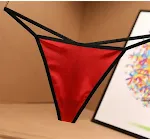 Calcinhas sexy de fio dental para mulheres, cetim elástico, agradável à pele, sem costura, com forro de algodão, calcinhas femininas T-Pants. — foto 6