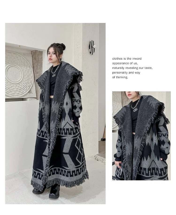 Niche Tassel Sweater Coat, Lazy Winter Loose Knitted Cardigan, Long-cut design, perfect for a cozy and relaxed winter st — photo 12