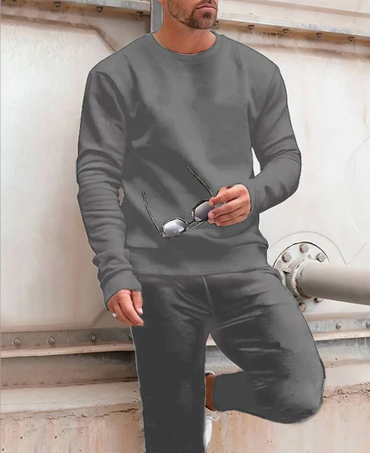 Herenpak met ronde hals, digitaal bedrukt in effen kleur, trui en broek, comfortabele stijl voor dagelijks gebruik, modieus en casual. — foto 3